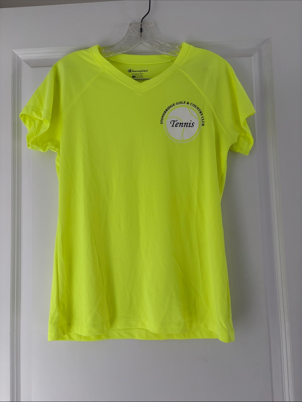 Champion Neon Yellow Short Sleeve V-Neck Tennis Top sz M